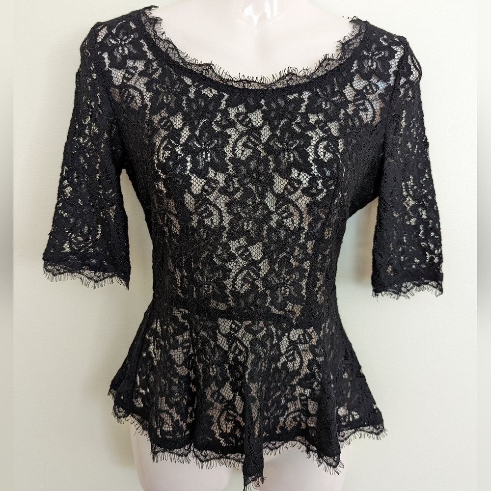 Aritzia T.Babaton Lace Peplum Blouse Top 0 XS Black